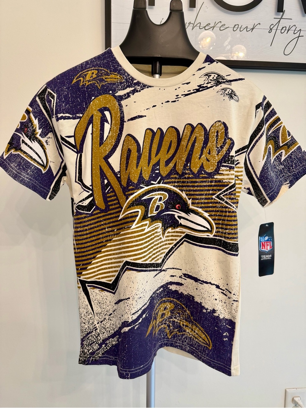 NWT NFL, Baltimore Ravens Youth Large 14/16 T-Shirt Make Noise Off White